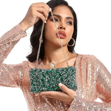 FGG Green Crystal Clutch Elegant Evening Handbag Women