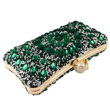 FGG Green Crystal Clutch Elegant Evening Handbag Women