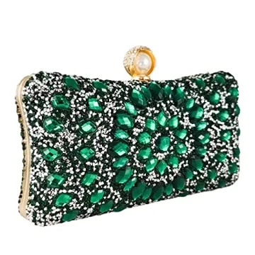 FGG Green Crystal Clutch Elegant Evening Handbag Women