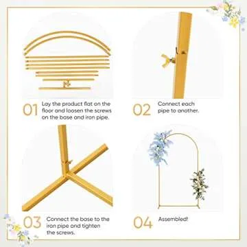 7.2Ft Wedding Arch Backdrop Stand Square Gold Metal Balloon Arch for Ceremony Birthday,Party,Friends Gathering,Christmas,Garden Decoration