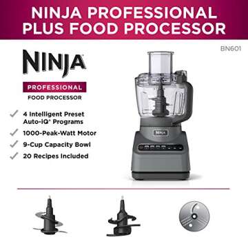 Ninja Professional Plus Food Processor 1000-Peak-Watts with Auto-iQ Preset Programs Chop Puree Dough Slice Shred with a 9-Cup Capacity and a Silver Stainless Finish (BN601C) - Canadian Version