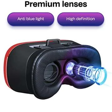 VR Headset Compatible with iPhone & Android - Universal Virtual Reality Goggles for Kids & Adults - Virtual Reality Headset for Kids - Your Best Mobile Games 360 Movies w/New 3D VR for iPhone (Red)