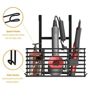 LONGD Bathroom Organizer,Hair Tool Organizer,Hair Dryer Holder,Daily Necessities Storage, 6 Height Adjustable,Wall/Cabinet Door Type, Suitable for Bathroom, Kitchen, Bedroom Storage, Black