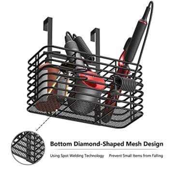 LONGD Bathroom Organizer,Hair Tool Organizer,Hair Dryer Holder,Daily Necessities Storage, 6 Height Adjustable,Wall/Cabinet Door Type, Suitable for Bathroom, Kitchen, Bedroom Storage, Black