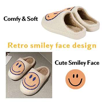 FACAXEDRE Smile Face Slippers for Women Fuzzy Slippers Happy Face Slippers for Woman Ladies Bedroom Slippers Woman Indoor and Outdoor Retro Home House Slippers Beige 7-8