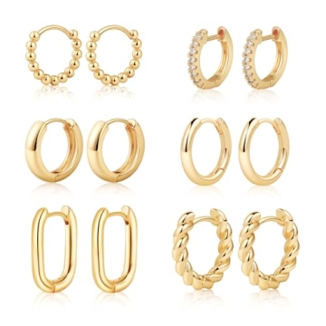 Mideeo 14K Gold Plated Chunky Hoop Earrings Set for Women