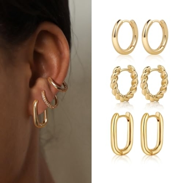 Mideeo 14K Gold Plated Chunky Hoop Earrings Set for Women