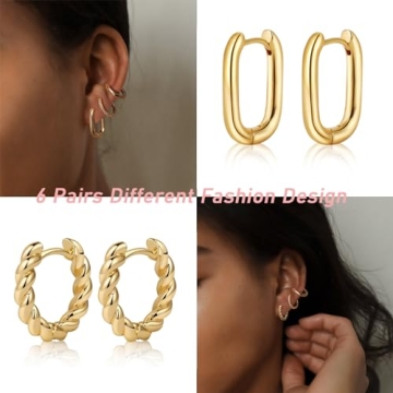 Mideeo 14K Gold Plated Chunky Hoop Earrings Set for Women