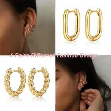 Mideeo 14K Gold Plated Chunky Hoop Earrings Set for Women