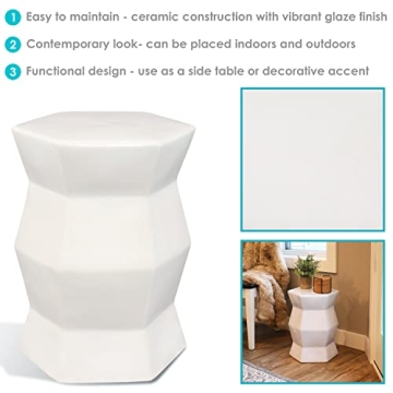 Sunnydaze Moderno Hexagon Ceramic Garden Stool - Stylish & Versatile