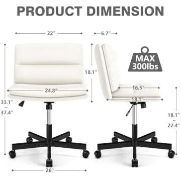 TVON Armless Office Desks Chair with Wheels and Thickened Cushion, Ergonomic Home Office Computer Ch...