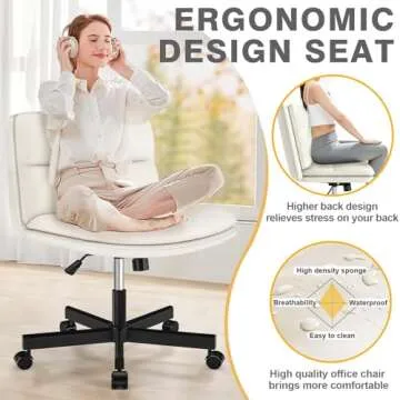 TVON Armless Office Desks Chair with Wheels and Thickened Cushion, Ergonomic Home Office Computer Chair, Comfortable Swivel Chair with Height Adjustment and Rocking Function