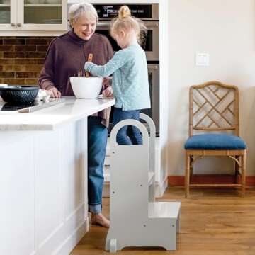 Guidecraft High-Rise Step-Up - Gray: Counter Height Wooden Kitchen and Bathroom Step Stool for Kids ...