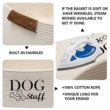 Geyecete Square Dog Toy Basket Storage Cotton Rope Storage Basket Pet/Pet Toy and Accessory Storage Bin Doy Toy Box-Beige