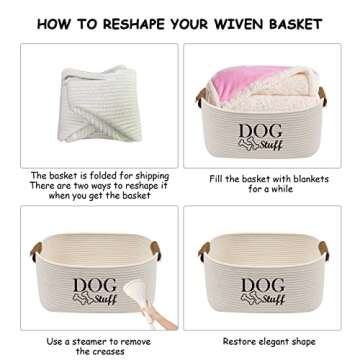 Geyecete Square Dog Toy Basket Storage Cotton Rope Storage Basket Pet/Pet Toy and Accessory Storage Bin Doy Toy Box-Beige