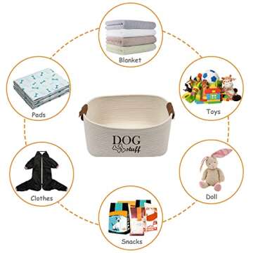 Geyecete Square Dog Toy Basket Storage Cotton Rope Storage Basket Pet/Pet Toy and Accessory Storage Bin Doy Toy Box-Beige