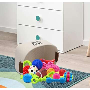 Geyecete Square Dog Toy Basket Storage Cotton Rope Storage Basket Pet/Pet Toy and Accessory Storage Bin Doy Toy Box-Beige