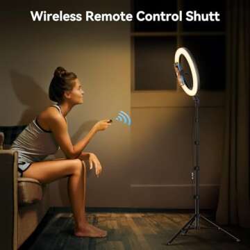 TODI 12" Ring Light with 63" extendable Tripod Stand, Selfie Ring Light with Phone Holder and Wireless Remote, 2-in-1 Dimmable LED Ring Light and Selfie Stick for Makeup, Live Stream, Photography