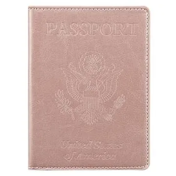 Cynure Leather Passport Cover CDC Vaccine Card Holder Combo Men & Women Travel Passport Case, rose gold