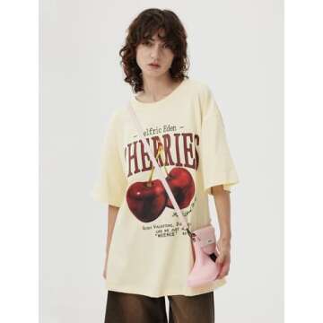 Aelfric Eden Oversized Graphic Tees Unisex Cherries Print T Shirts Casual Summer Short Sleeve Top Co...