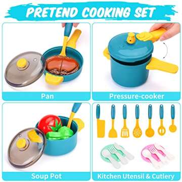 Kids Play Kitchen Accessories Set, Pretend Play Cooking Toys Set, Kitchen Toys Playset for Toddlers,...