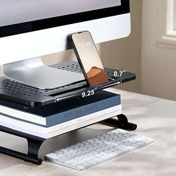 LORYERGO Monitor Stand, Monitor Riser, Computer Stand with Media Solt, Laptop Riser with Vents, 2 Tier Monitor Stand Riser with Storage for Printer/PC, Desktop Stand Organizer - Office & Home