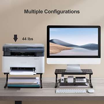 LORYERGO Monitor Stand, Monitor Riser, Computer Stand with Media Solt, Laptop Riser with Vents, 2 Tier Monitor Stand Riser with Storage for Printer/PC, Desktop Stand Organizer - Office & Home