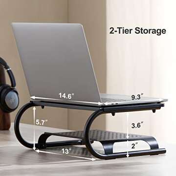 LORYERGO Monitor Stand, Monitor Riser, Computer Stand with Media Solt, Laptop Riser with Vents, 2 Tier Monitor Stand Riser with Storage for Printer/PC, Desktop Stand Organizer - Office & Home