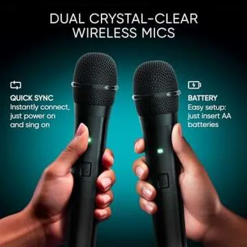 MASINGO Karaoke Machine with Wireless Microphones and Lights