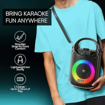 MASINGO Karaoke Machine with Wireless Microphones and Lights