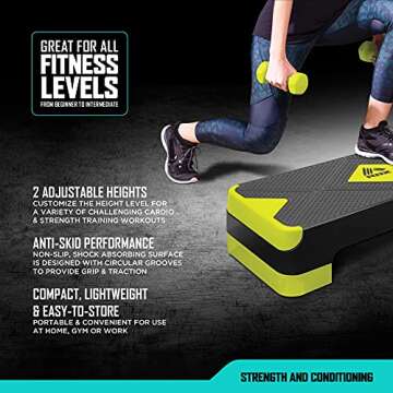 RBX Aerobic Step Platform with Non-Slip Textured Surface -2-Level Adjustable Steppers for Exercise, Compact, Lightweight, Easy-To-Store Exercise Step & Fitness Step Bench