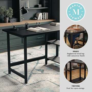 Martha Stewart Beckett Modern Trestle Desk in Black Wood Grain