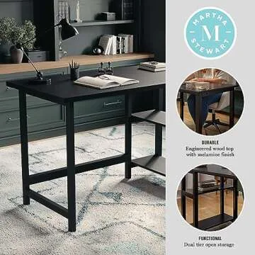 Martha Stewart Beckett Modern Trestle Desk in Black Wood Grain