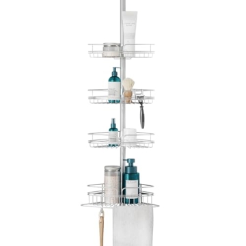 Zenna Home Corner Shower Caddy Tension Pole with 4 Adjustable Shelves