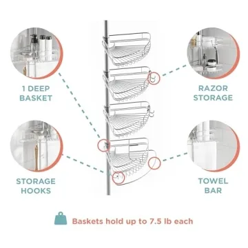 Zenna Home Shower Caddy with 4 Adjustable Shelves