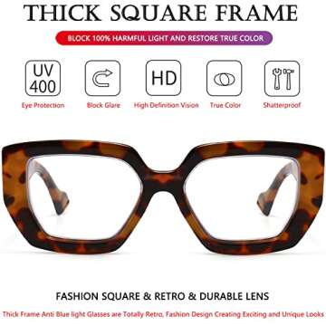 AIEYEZO Thick Frame Blue Light Glasses Men Women, Fashion Square Computer Eyeglass Anti Eyestrain & Prevent Headache (Leopard)