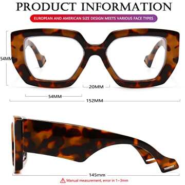 AIEYEZO Thick Frame Blue Light Glasses Men Women, Fashion Square Computer Eyeglass Anti Eyestrain & Prevent Headache (Leopard)