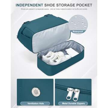 Weekender Bags for Women, Travel Duffel with Shoe Compartment USB Charging, Carry On Gym Duffle Bag with Wet Pocket, Personal Item Overnight Tote Bag for Airlines, Peacock Blue