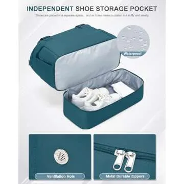 Weekender Bags for Women, Travel Duffel with Shoe Compartment USB Charging, Carry On Gym Duffle Bag with Wet Pocket, Personal Item Overnight Tote Bag for Airlines, Peacock Blue