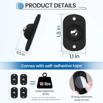 Self Adhesive Caster Wheels, Appliance Rollers for Kitchen Appliances, 360° Swivel Mini Universal W...