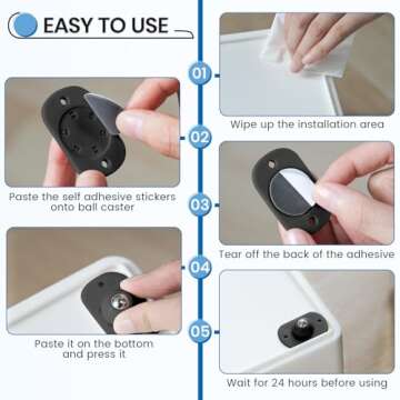 Self Adhesive Caster Wheels, Appliance Rollers for Kitchen Appliances, 360° Swivel Mini Universal Wheel Roller Casters, Sticky Pulley for Trash Can, Storage Box, Small Furniture (8, Black-Swivel)