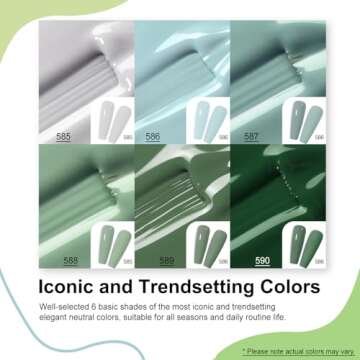 MEFA Green Gel Nail Polish Set 6 Colors, Sage Green Mist Blue Light Grey Dark Olive Shades Earth Tone Gel Polish Matcha Avocado Soak Off Nail Art Design Home Manicure Kit Gifts St. Patrick's Day