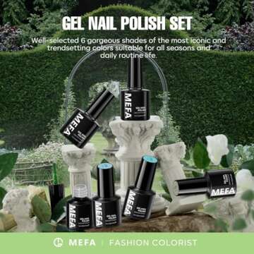MEFA Green Gel Nail Polish Set 6 Colors, Sage Green Mist Blue Light Grey Dark Olive Shades Earth Tone Gel Polish Matcha Avocado Soak Off Nail Art Design Home Manicure Kit Gifts St. Patrick's Day