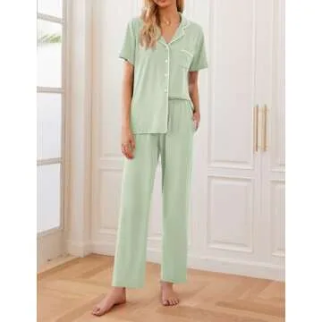 Ekouaer Women Pajamas Set Button Down Sleepwear Short Sleeve Nightwear with Long Pants Soft Pjs Set ...