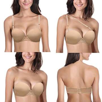 Vogue's Secret Women Convertible Strapless Underwire Bra Thick Padded Push Up T-Shirt Multiway Bras,...