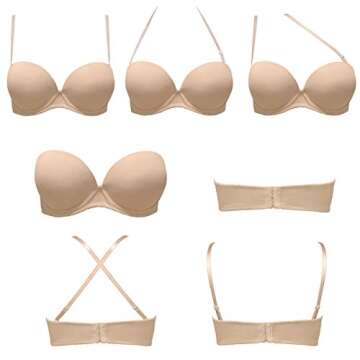 Vogue's Secret Women Convertible Strapless Underwire Bra Thick Padded Push Up T-Shirt Multiway Bras, Nude, 34B