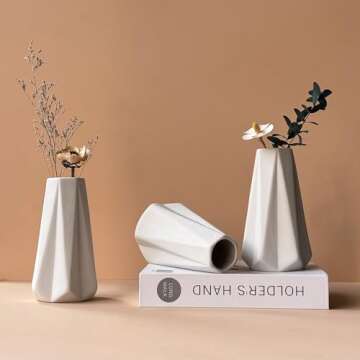 LIZOFER Modern White Small Ceramic Vase Set of 6 for Living Room Bedroom 5.9'' Minimalist Fresh Flow...