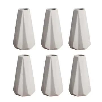 LIZOFER Modern White Small Ceramic Vase Set of 6 for Living Room Bedroom 5.9'' Minimalist Fresh Flower Vases for Home Decor Office Fireplace Centerpieces Nordic Style Gift for Fake Plant 6 Pack