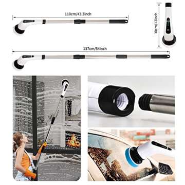 Electric Spin Scrubber, FARI Shower Cleaning Brush with 8 Replaceable Drill Brush Heads, Cordless Power Scrubber with Adjustable Handle Bathroom and Shower Cleaner