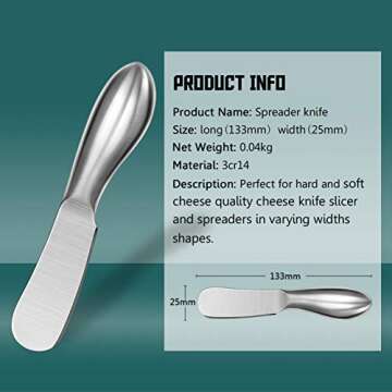 WoneNice Spreader Knife Set, 4-Piece Cheese and Butter Spreader Knives, One-piece Stainless Steel, G...